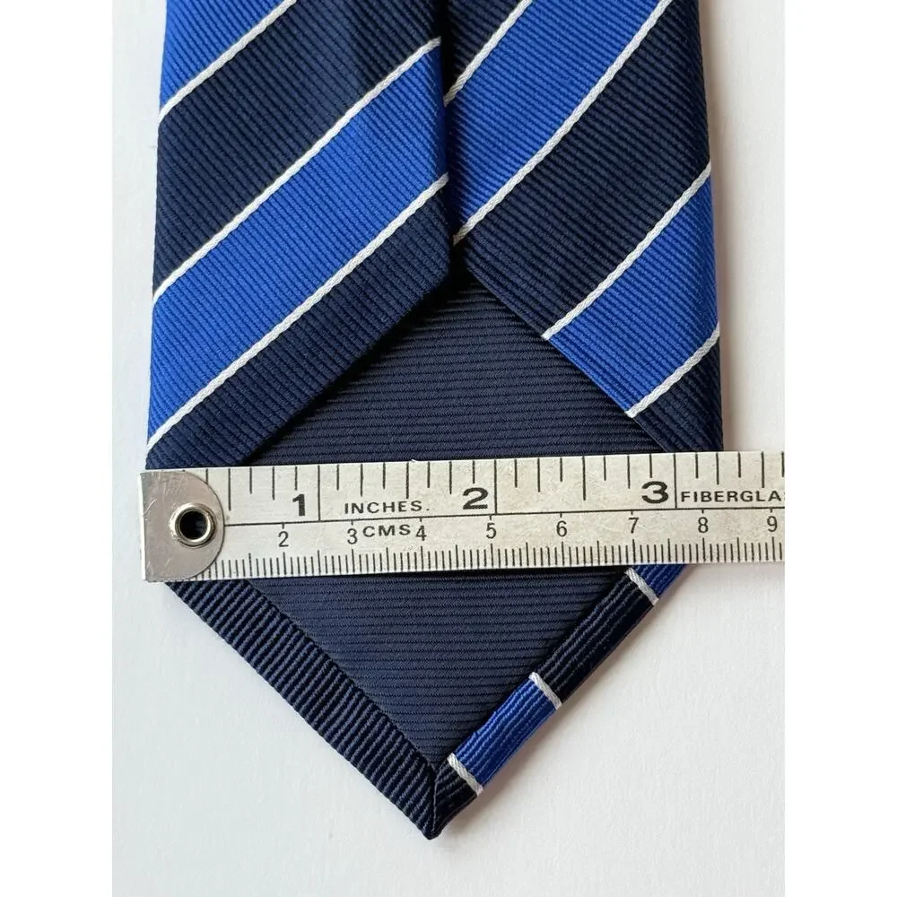 CHARLES TYRWHITT Men's 100% Silk Necktie Designer Blue &‎ White Striped EUC